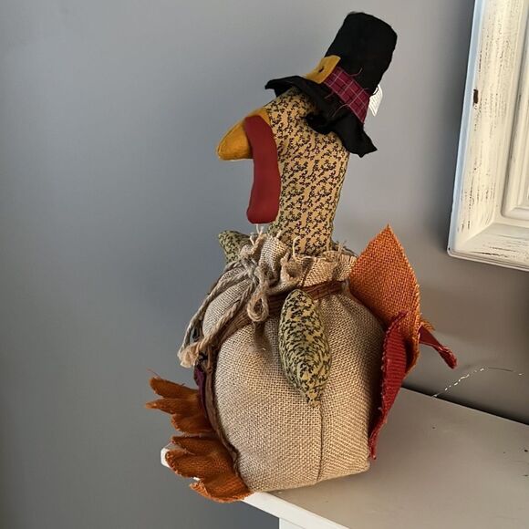 Farmhouse Color Rustic Multi-Fabric Thanksgiving Stuffed Turkey 19” Table Topper - Picture 7 of 16